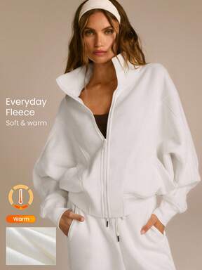 GLOWMODE Everyday Fleece Warmth Whisperer Soft Warm Lightweight Front Back Seam Detailing Pockets Batwing Sleeve High Neckline Full-Zip Jacket Casual  #ElevatedAthleisure