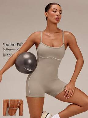 GLOWMODE " FeatherFit&trade; How Low Can You Go Two-Tone Low Back Bodysuit With Adjustable Straps & Removable Cups Yoga Pilates Studio Summer Wear $26.99 Hot Deal