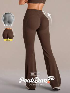 GLOWMODE " Peakbum-Lift FeatherFit&trade;-Sculpt Butt-Lifting Tummy Control Flare Leggings With Side Pockets Training Running Workout Gym Fitness Wear $26.85 Flash Sale