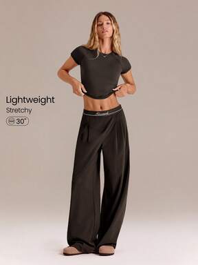 GLOWMODE Quick-Dry Jacquard Elastic Waist Wide Leg Pants With Side Pockets Daily Casual Wear Spring Summer Flash Sale