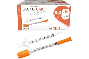 GLUCO-CARE 0.3 ml/cc Syringes 31G x 5/16&rsquo;&rsquo; (8mm), Orange Cap, Box of 100 pcs