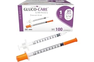 GLUCO-CARE 1 ml/cc Syringes 31G x 5/16&rsquo;&rsquo; (8mm), Orange Cap, 100/box