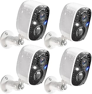 GMK Security Cameras Wireless Outdoor 4 Pack, 2K Battery Powered Cameras for Home Security, Color Night Vision, Motion Detection, 2-Way Talk, IP65 Waterproof, Remote Access, Cloud/SD Storage