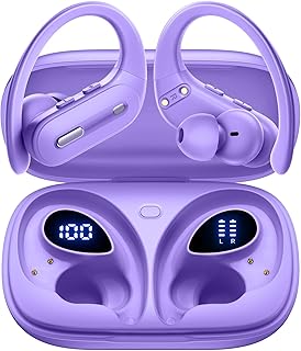 GNMN Active Noise Cancelling Ear Buds Wireless Earbuds 90Hrs Playtime Hi-Res Stereo Deep Bass Power Display Earphones with Earhooks Waterproof Transparency Headset for Sports/Gym