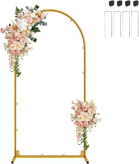 Gold Metal Arch Backdrop Stand, 6FT Wedding Arch Stand for Birthday Party Bridal Baby Shower Graduation Ceremony Photo Booth Garden Floral Balloon Arches Decoration