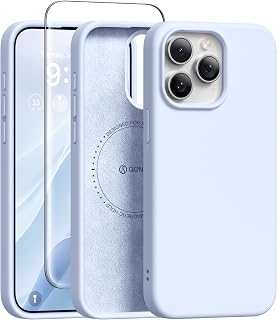 GONEZ Magnetic for iPhone 15 Pro Max Case, Silicone Cover Baby Blue | Compatible with MagSafe, Screen Protector, Microfiber Lining, 3 Layers Soft Gel Rubber Shockproof Slim 6.7"