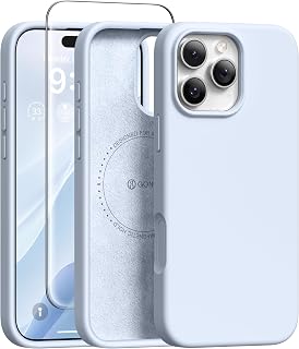 GONEZ Magnetic for iPhone 16 Pro Max Case, Silicone Cover Baby Blue | Compatible with MagSafe & Camera Button, Screen Protector & Microfiber Lining, 3 Layers Soft Gel Rubber Shockproof Slim 6.9"