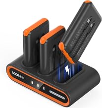 GOODaaa Portable Charger, 3-Pack 10000mAh Slim Power Bank Built in Cables, 3 Outputs 1 Inputs Family Power Hub for All Mobile Devices, Charging Station Set Includes 140 DlY Stickers, for Home,Office