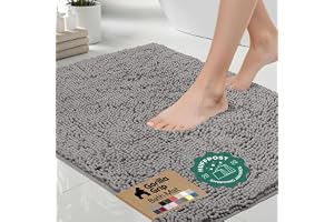 GORILLA GRIP Bath Rug Mat for Bathroom, Absorbent Chenille, 24x17 Gray | Soft Thick Quick Dry Microfiber Mats, Rubber Backing, Machine Washable Tub and Shower Floor Rugs, Home Decor Essentials