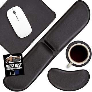 GORILLA GRIP Silky Memory Foam Keyboard Wrist Rest and Mouse Pad for Computer, Ergonomic Typing Support, Desk Office Supplies and Gaming Accessories, Hand & Arm Mousepad Cushions and Coaster Set Black