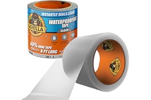 Gorilla Waterproof Patch & Seal Tape, Clear Tape, 4" x 8' (Pack of 1) - Permanent Weather Resistant Seal for Leaks and Repairs