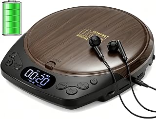Gracioso Rechargeable Portable CD Player with Headphones for Car & Home | CD/MP3/Micro SD/AUX Out Supported, Retro CD Player, 60s Anti-Skip, Lock/Programmable/Timer, No Built-in Speakers (Walnut