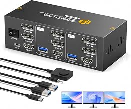 GREATHTEK 8K 3 Monitor HDMI Displayport KVM Switch for 2 Computers | 8K@60Hz & 4K@144Hz|HDMI 2.1 & DisplayPort 1.4| 4 USB 3.0 Ports | EDID Adaptive | Wired Remote | Triple Monitor Setup