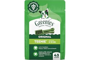 Greenies Teenie Original Natural Dental Dog Treats, Chicken, 43 Count | Clinically-proven, veterinarian-recommended, 47% less tartar & 40% less plaque in 28 days, for dogs 5-15 lbs, 12 oz. Pack