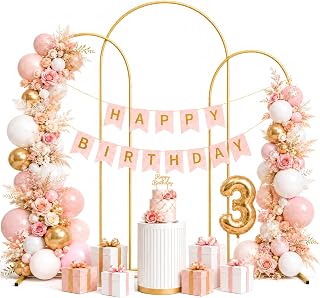 GRENTY Wedding Arch Backdrop Stand Set of 3, 7.2FT, 6.6FT & 6FT Gold Metal Balloon Arch Frame for Flowers, Wedding Ceremony, Birthday, Baby Shower and Party Decor