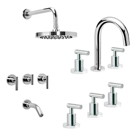 Griferia Set Lavatorio Bidet Ducha Ba&ntilde;o Peirano Adra 90-166 Pack Combo Color Cromo Acabado Cromado Juego Duchon Vanitory