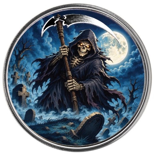Grim Reaper Halloween Color Silver Round - 1 oz .999 Silver (BU)