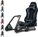 GTPLAYER Racing Simulator Cockpit with Bluetooth Speakers Adjustable Sliding and Reclining Racing Seat Ultra-Sturdy Alloy Steel Frame, Black