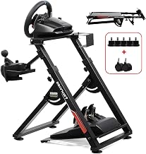 GTPLAYER Sim Racing Wheel Stand Simulator Cockpit Wheel Stand fit for Logitech G25 G27 G29 G920 G923 Thrustmaster T330TS Gaming Stand Wheel Pedals NOT Included, Deep Black With Cup Holder