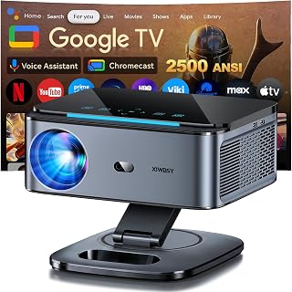 GTV Smart Projector 4K, 2500 ANSI Projector With WiFi and Bluetooth | XIWBSY Auto Focus/Keystone Home Projector, 45000Lum, 360&deg; Rotation, Official Apps Proyector, 1080P Outdoor Movie Projector