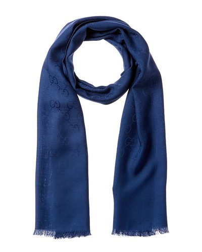 Gucci Logo Small Jacquard Wool & Silk-Blend Scarf Women's