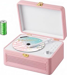 Gueray CD Player Portable Bluetooth: Retro CD Players with Speakers Vintage CD-Player 3600mAh Rechargeable & Radio & Remote Control Support USB/AUX Playback Headphone Jack (Pink)