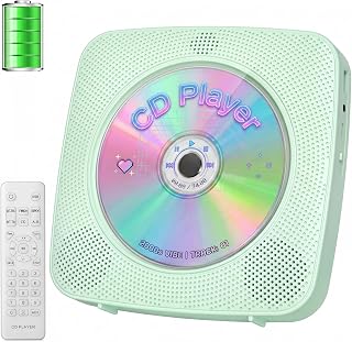 Gueray Portable CD Player Bluetooth: CD Players for Home Rechargeable Desktop Wall Portable CD Player with Bluetooth & Dual Speakers 1800mAh Boombox FM Radio MP3 Music Player (Green)