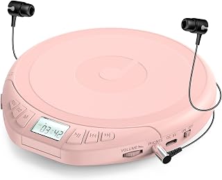 Gueray Portable CD Player CD Dsicman: with Earphones CD Player for Car with Anti-Skip Shockproof with LCD Display Support PROG Memory Repeat Function