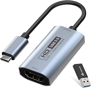 GUERMOK Video Capture Card, USB3.0 HDMI to USB-C Capture Device, 2K@30FPS | Stream & Record Gameplay at 1080P@60FPS, Compatible with Mac OS, Windows, Quest 3, OBS, Zoom, PS5/4, Switch, Xbox (Gray)