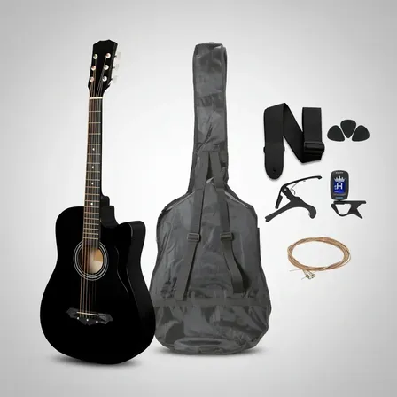 Guitarra Ac&uacute;stica AG002 Negro Arce Brillante Con Accesorios Para Diestros