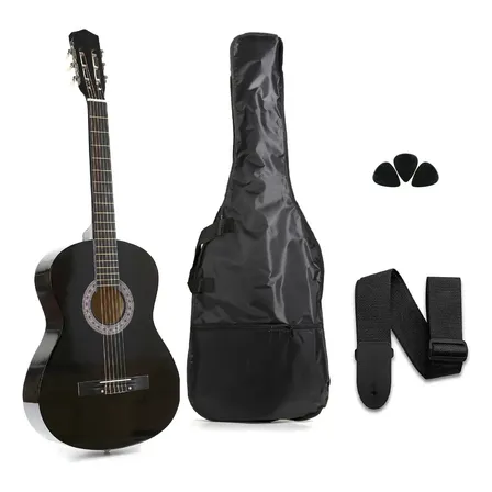 Guitarra Criolla Ambidiestro Madera Dura Cg001 Natural Funda Y P&uacute;as