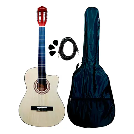 Guitarra Electrocriolla Sunset Eq 4 Bandas + Cable + Funda Marr&oacute;n Claro