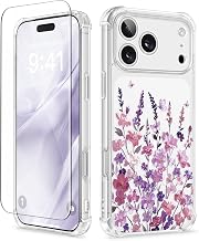 GVIEWIN for iPhone 17 Pro Case Floral, Slim Clear Non-Yellowing | Shockproof Protective, Screen Protector+Full Camera Protection, Women Phone Case for iPhone 17 Pro 6.3", Campion/Plum