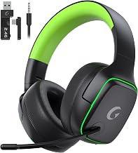 Gvyugke 2.4GHz Wireless Gaming Headsets for PS5, PS4, PC, Switch - Bluetooth 5.3 Gaming Headphones with Noise Canceling Mic, 7.1 Surround Sound, 70H Battery, Blue Lighting - Black Green