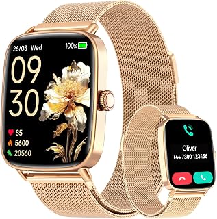 Gydom smart Watches for Women, 1.85" HD Fitness Tracker with Bluetooth Call | 110+ Sports Modes, Heart Rate, Sleep & Stress, IP68 Waterproof, 7&ndash;10 Day Battery, for Android/iPhone, Gold Steel Band