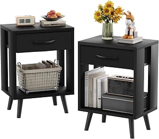 GYIIYUO 24" H Nightstands Set of 2 with Fabric Drawer, Black