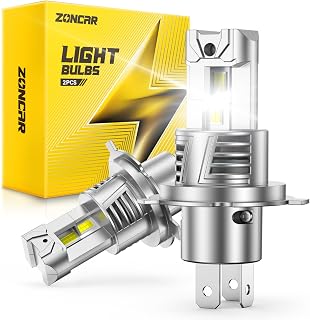 H4 Driving Bulb, 65,000 Lumes Super Birghter, 6500K Cool White, H4/9003 1:1 Size Plug-N-Play Bulbs, 500% Heat Dissipation, Up to 80,000Hrs Lifespan, Pack of 2