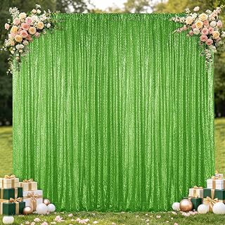 Hahuho Light Green Sequin Backdrop Curtain, 1PCS 4FTx8FT Glitter Backdrop Curtain for Parties, Christmas, Wedding, Banquet Decoration（1 Panels, 4FT x 8FT, Light Green）