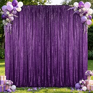 Hahuho Purple Sequin Backdrop Curtain, 2PCS 4FTx8FT Glitter Backdrop Curtain for Parties, Christmas, Wedding, Party Decoration（2 Panels, 4FT x 8FT, Purple