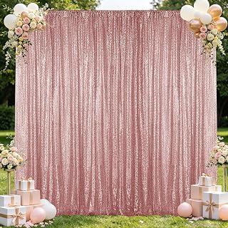 Hahuho Rose Gold Sequin Backdrop Curtain, 1PCS 4FTx8FT Glitter Backdrop Curtain for Parties, Christmas, Wedding, Party Decoration（1 Panels, 4FT x 8FT, Rose Gold