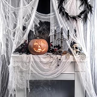 Halloween Creepy Cloth Giant (80 x 400 in.) Scary Gauze Cloth Spooky Halloween Decorations Party Supplies Decor Outdoor Yard Home Wall Haunted House Doorways Patio Garden White