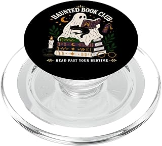 Halloween Ghost Reading Book Black Cat Funny Book Lover PopSockets PopGrip for MagSafe