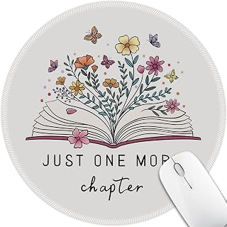 Hancynir Book Floral Round Mouse Pad, Small Mousepad for Office Desk Decor | Mouse Mat for Computer, Non-Slip Rubber Base, Office Desk Decor, Gifts for Work Coworker Teacher, 8.6 Inch, Stitched Edges
