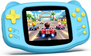 Handheld Game for Kids, 300 Built-in Retro Video Games, 16-Bit Portable Gaming Player with 3.2" HD Screen, Rechargeable Battery, Mini Electronic Travel Toy Gift for Boys & Girls (Blue)