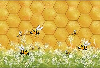 Haoyiyi 5x4ft Sweet Bee Theme Princess Girl Happy Birthday Party Backdrop Photography Cartoon Hexagon Beehive Honeycomb Bumble Bee Spring Background Gender Reveal Baby Shower Photo Booth Prop
