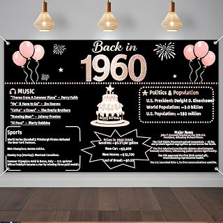 Happy Birthday Banner 71x43 Inch Retro Rose Gold 1960 History | Happy Birthday Retro Rose Gold 1960 Theme design for birthday party wall display and photo booth celebration decor