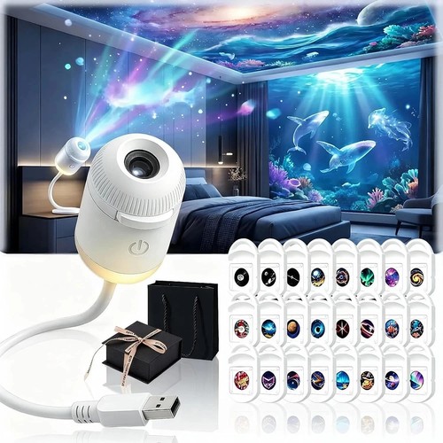 Hd Smart Dynamic 5d Holographic Night Light Projector, 2 In 1 Galaxy Night Light