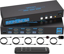 HDMI KVM Switch 2 Monitors 3 Computers EDID Simulation 4K@60Hz 3 Ports KVM Switches Dual Monitor for 3 PC Share 4 USB 3.0 Ports and 2 Screens with 3 USB Cables