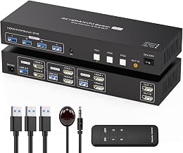 HDMI KVM Switch 2 Monitors 3 Computers Support 4K@60Hz USB 3.0 KVM Switches Share Dual Monitors and 4 USB 3.0 Ports Support Extended/Copy Mode with DC 12V Adapter&Wired Controller