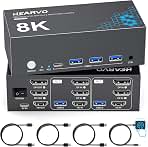 Hearvo 3 Monitor KVM Switch for 2 Computers, 2 DisplayPort + HDMI